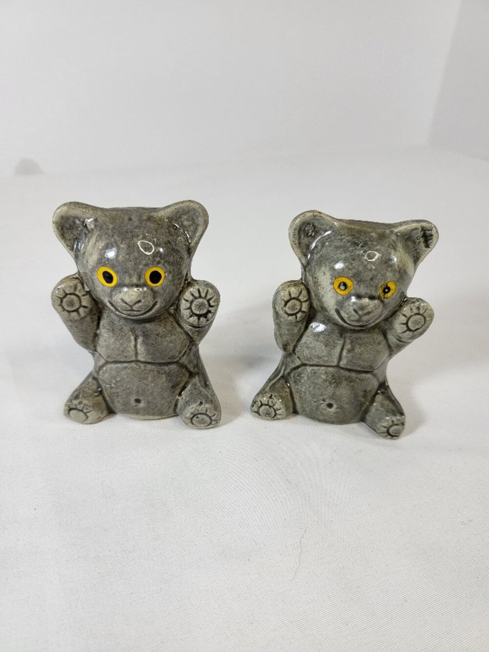 Vintage Gray Ceramic Bear‎ Figurines, Set of 2 Miniature 3" Bear Cub Statues